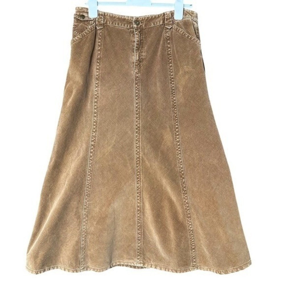 Eddie Bauer Brown Corduroy A-Line Midi Skirt Women's Size‎ 12